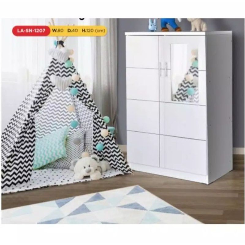Lemari Pakaian Anak Lemari Baju Anak 2 Pintu Putih LA-SN-1207