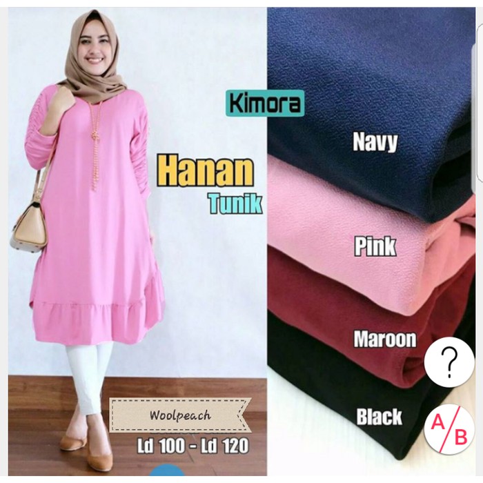 Baju Atasan Wanita Hanan Tunik Blouse Baju Muslim Blus Muslim - Hitam