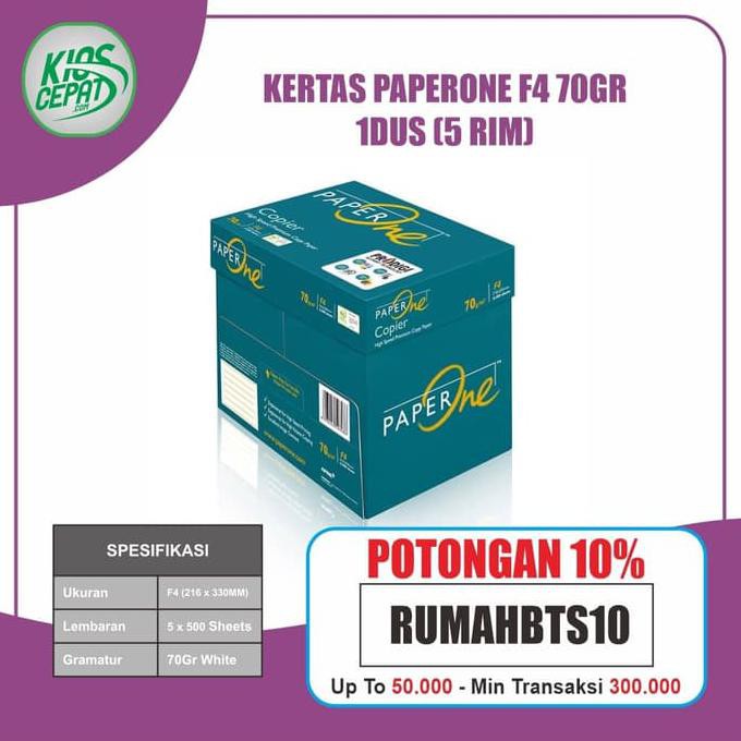 

KHUSUS GOJEK/GRAB Kertas PaperOne F4 70gr 1DUS = 5 RIM