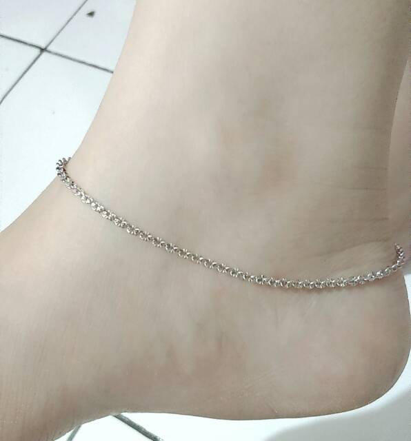 GELANG KAKI PERAK SILVER 925 LAPIS EMAS PUTIH / PERHIASAN GELANG KAKI NORI UKIR PERAK 925 ASLI