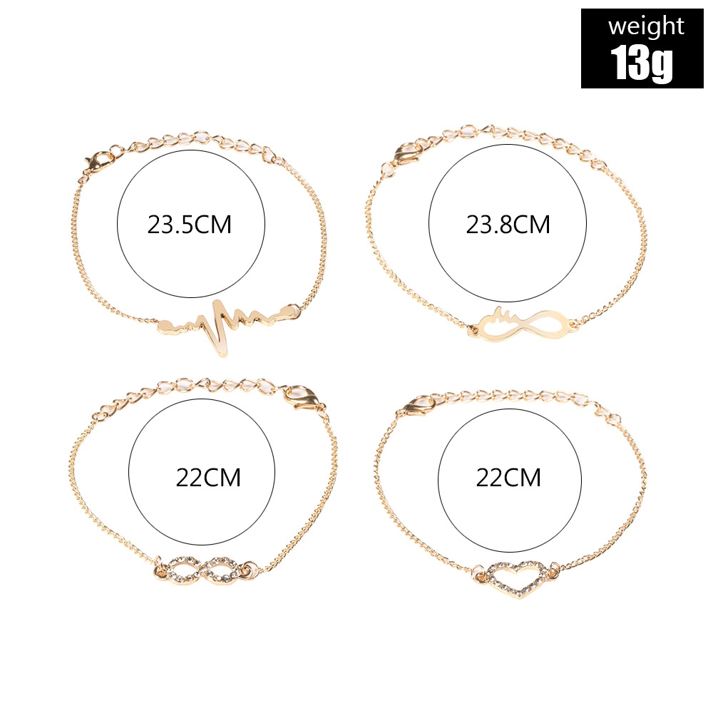 4Pcs Gelang Perhiasan Mode Berlian Jantung