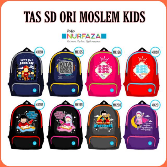 Moslem Kids Tas  Sekolah  Anak Muslim Waterproff TK SD SMP  