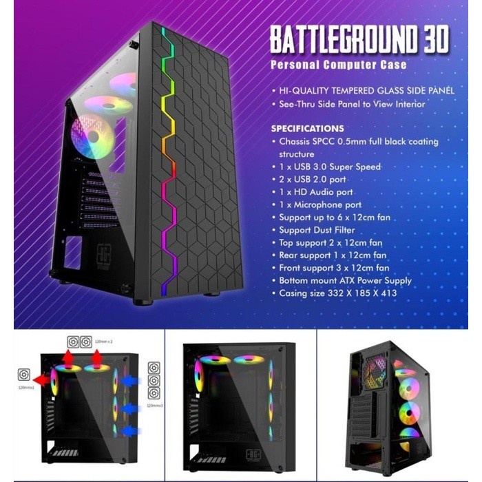 Casing Simbadda BattleGround 30 - ATX, mATX Tempered Glass