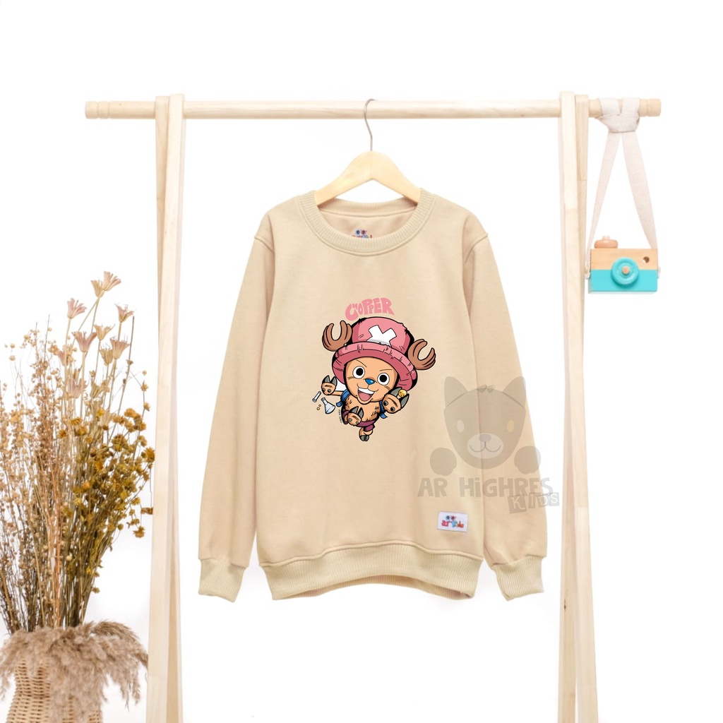 Crewneck Anak Laki-laki / Perempuan Motif Karakter Chopper Happy Warna Cream