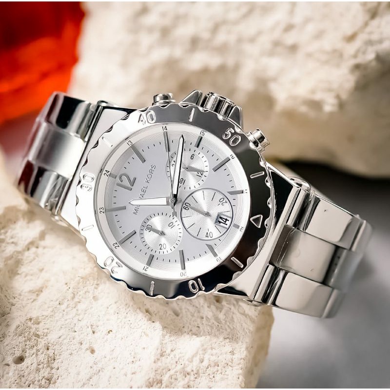 Jam Tangan Pria Merk Michael Kors Original Baterai Silver