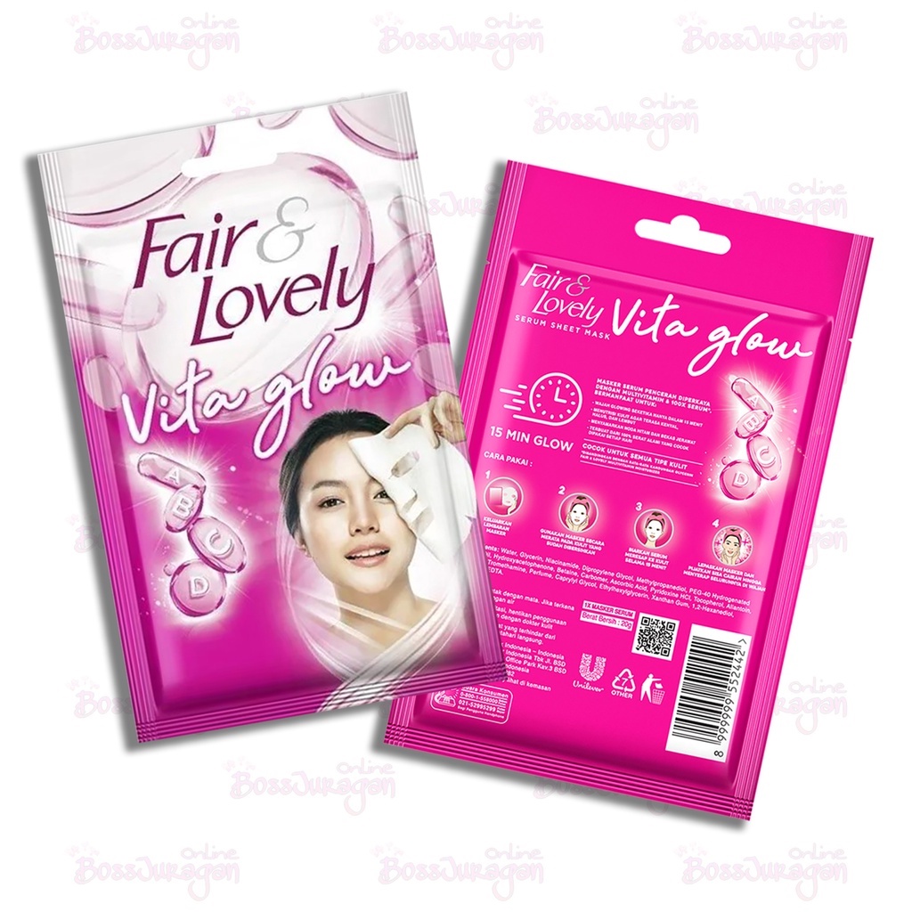 (BOSS) Fair n lovely vita glow/bright c glow serum sheet mask 20gr