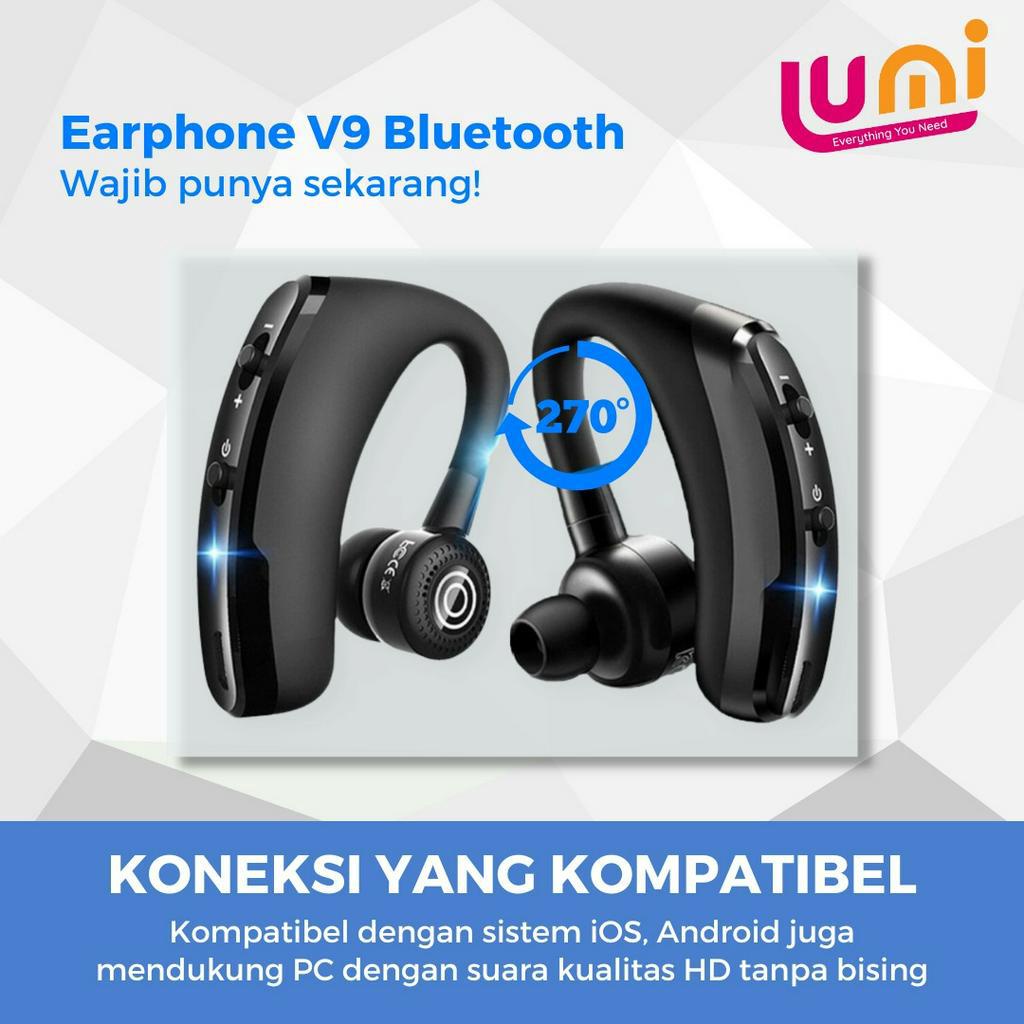 V9 Bluetooth Earphone 8D Bass Wireless Headset 5.0 Single Business Sport Headphone with Mic