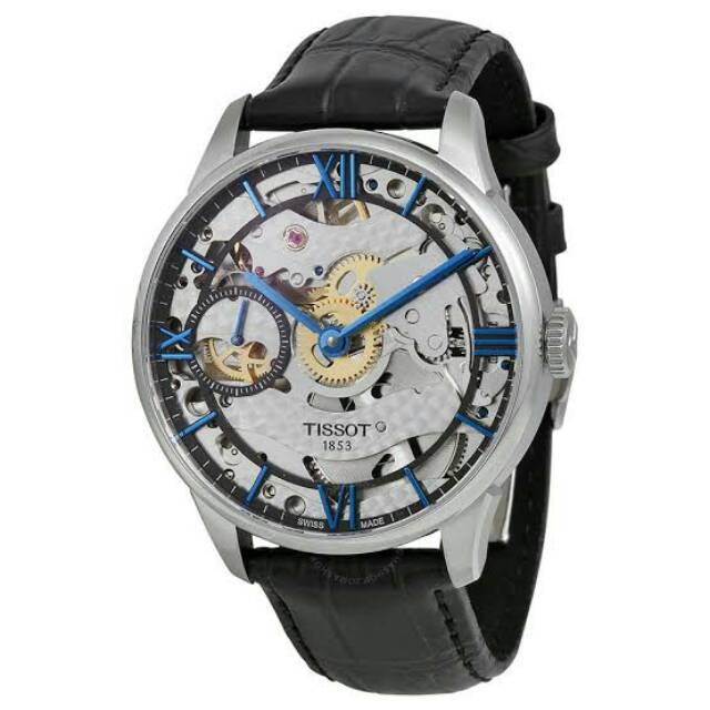 TISSOT Chemin Des Tourelles Squelette T Silver Skeleton Dial Black Leather Strap