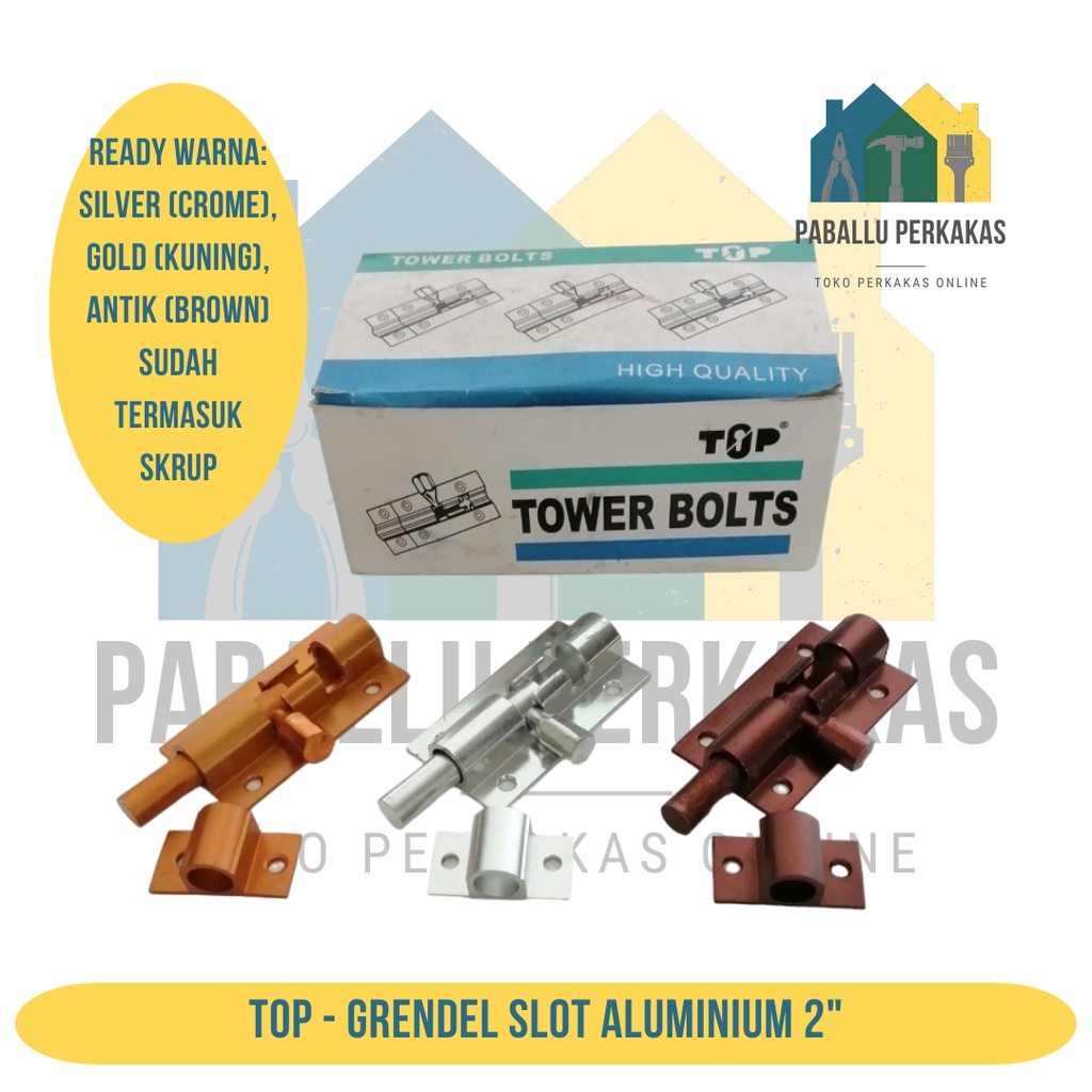 Jual Grendel Slot Alumunium TOP Tebal 2 Inchi Selot Pintu Jendela