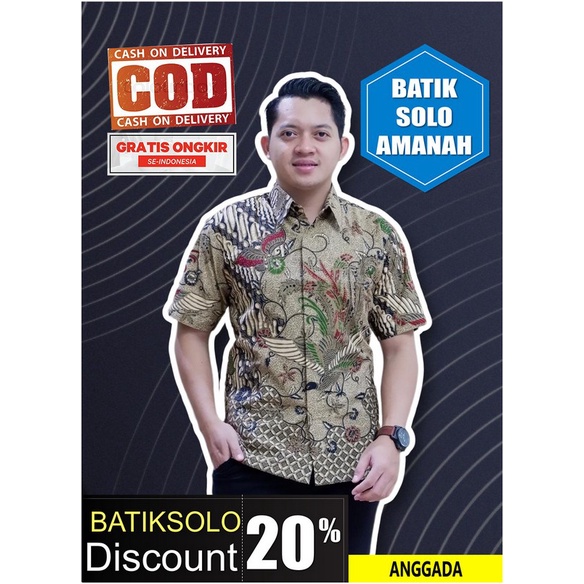 ANGGADA KEMEJA BATIK SOLO PRIA LENGAN PENDEK FULL FURING ATASAN BAJU PREMIUM MODERN BATIK INDONESIA 