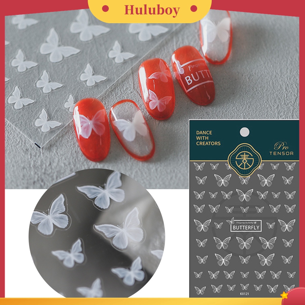 Huluboy Huluboy♡ Stiker Kuku Motif Kupu-Kupu Warna Putih Untuk Manicure Wanita