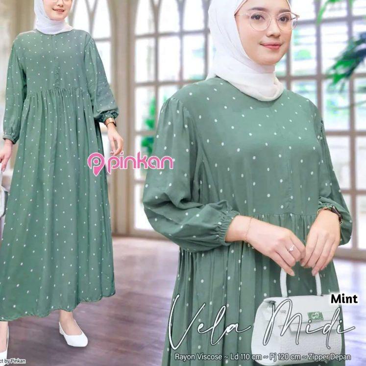 Bagus Banget.. Midi Dress Polka & Abstrak Rayon Viscose Premium LD110 - LD130 Fit M to XXXL Super Ju