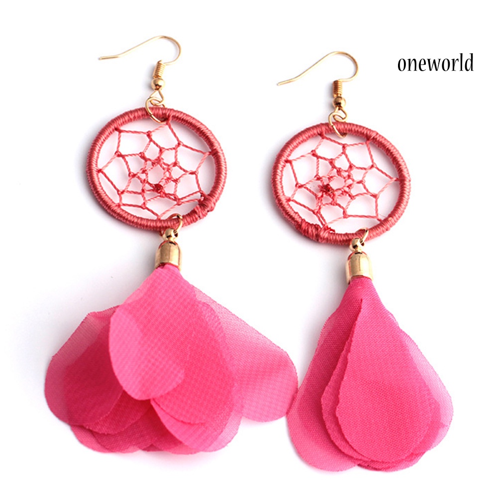 OW@ Ethnic Women Dreamcatcher Fabric Pendant Hook Ear Drop Dangle Earrings Jewelry