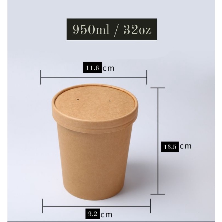 

(isi 20pc) Packaging Kraft Paper Bowl / Wadah Makanan Cup 950ml / 32oz