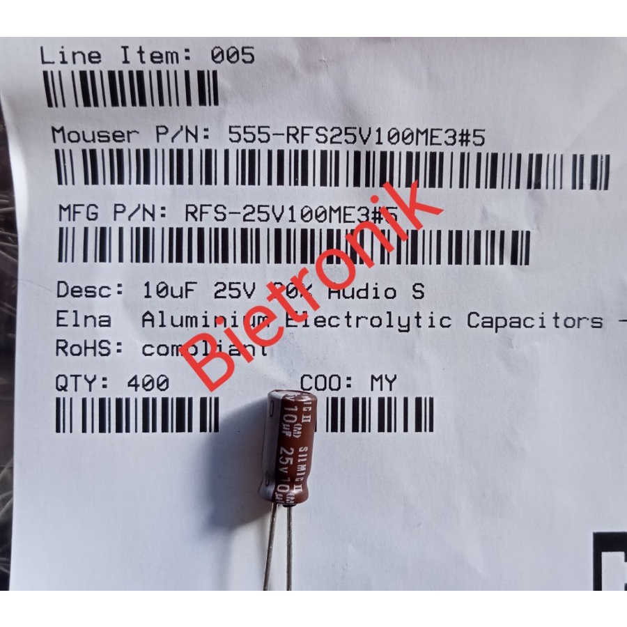 Kapasitor 10uF 25V Silmic II Original ELNA