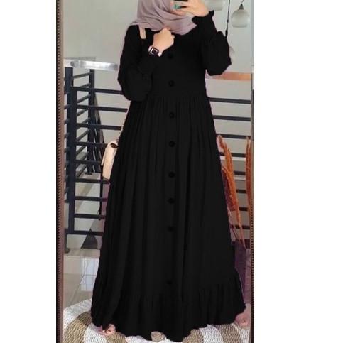 ♫ Gamis Polos Full Kancing Depan Dress Gamis Syari Wanita Muslim - Putih ✾
