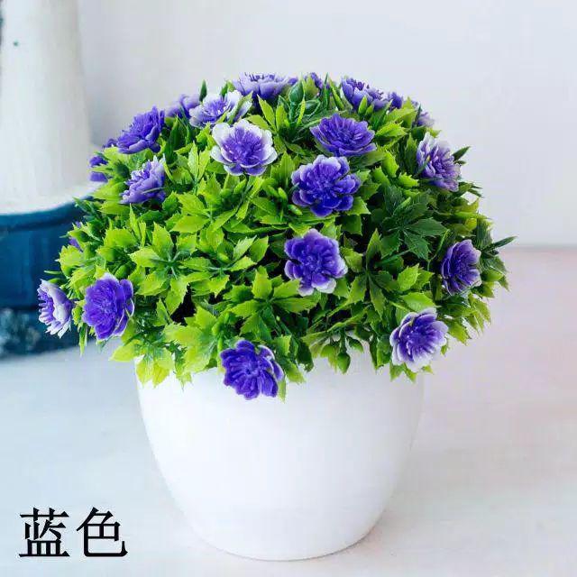 COD/BONSAI BULAT Mini Ball Tanaman Bulat Bunga Artifisial Bulat Dekorasi Rumah Bunga Plastik BP8805-Biru