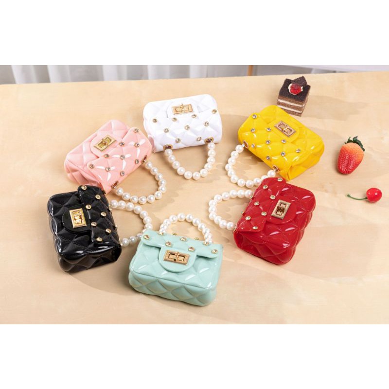 GrosirMart Tas Selempang Jelly Glossy Mini Tas Woman Bag Tas Kecil Wanita Kecil Mutiara Handbag A12