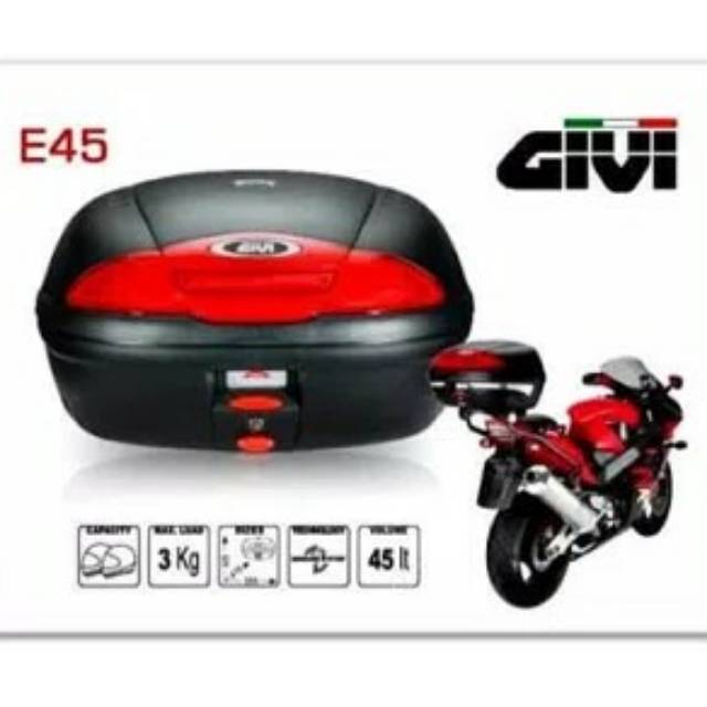 Box givi e45 ( no stop light sudah termasuk baseplate ,givi e 45 , givi e45  mika merah