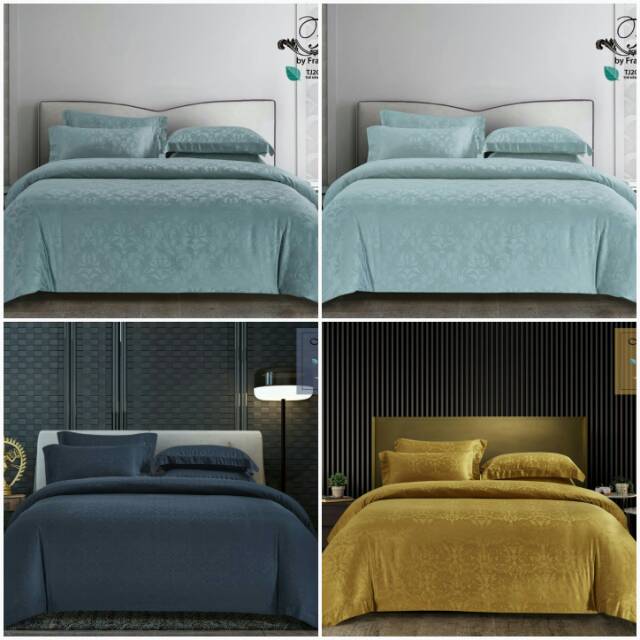 BEDCOVER SET KOMPLIT bahan KINGKOIL SUTERA JACQUARD TENCEL | SPREI HOTEL MEWAH | READY MURAH