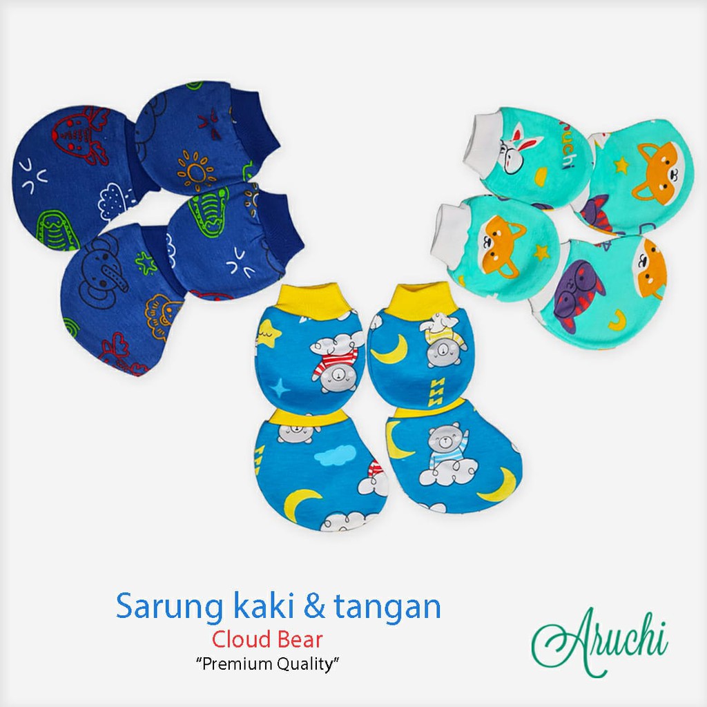 Aruchi Topi dan Sarung Tangan Kaki Bayi Premium