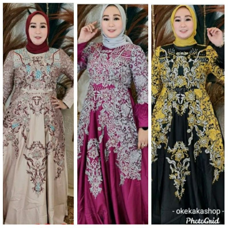 Baju Gamis Pesta Mewah Bibiq 35549-1 Bibiq Fashion Maxidress Baju Muslim Brokat Bahan Satin