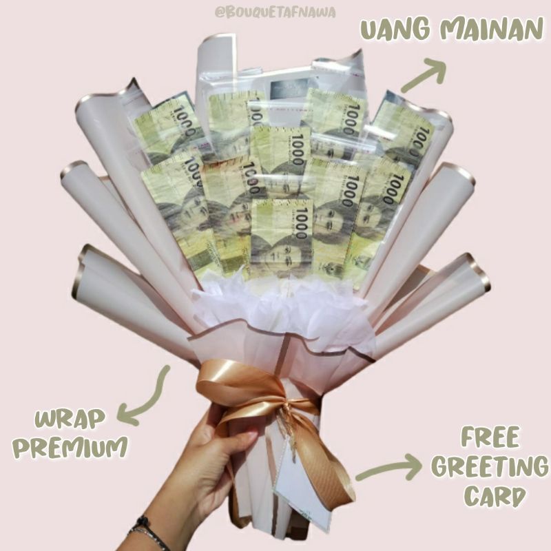 BOUQUET UANG 20 LEMBAR UANG MAINAN FREE GREETING CARD