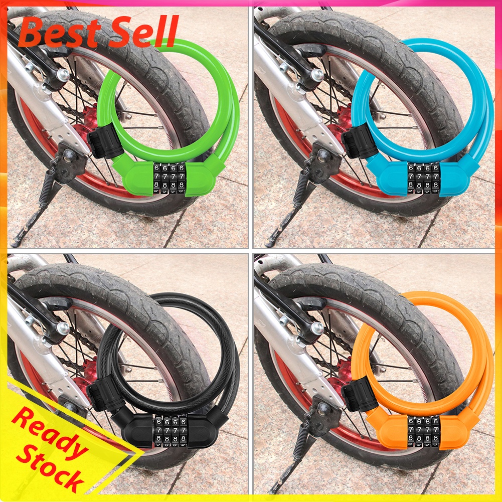 4-Digit Password Anti-Theft MTB Bike Steel Cable Locks with Lock Bracket