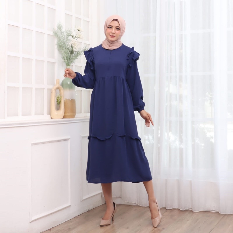 354 MIDI DRESS CRINKLE JUMBO XXL BIGSIZE MUSLIM POLOS RAYON MURAH PGMTA GROSIR KERAH KANCING BUSUI