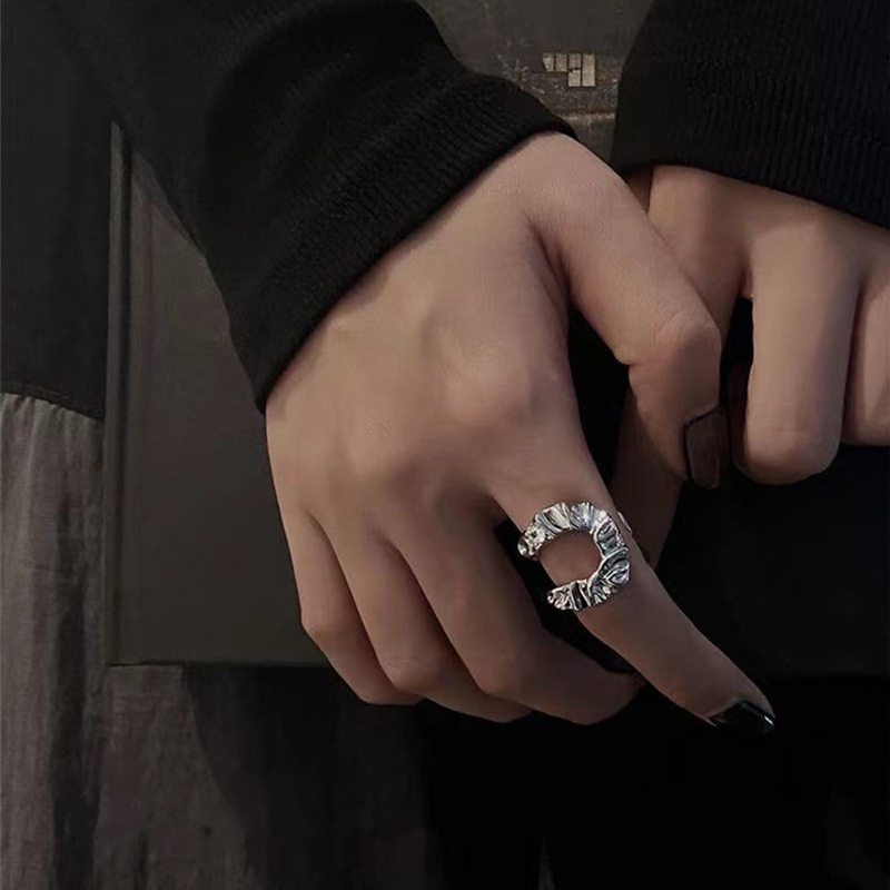 Cincin Bentuk U Model hollow Gaya hip hop Untuk Pasangan