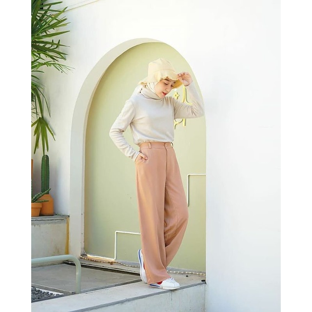 ZEVA PANTS Kulot Rayon Twill Jumbo / Kulot Rayon Premium / High Waist Saku Pinggir Aktif / Bawahan Celana Kulot Fashion Wanita Muslim-Mocca