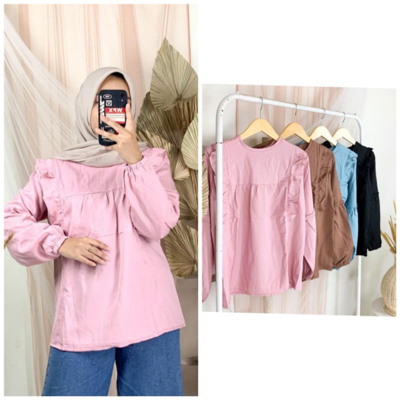 blouse wanita moscrepe perempuan ootd pakaian hijab ( blouse reysa balon )