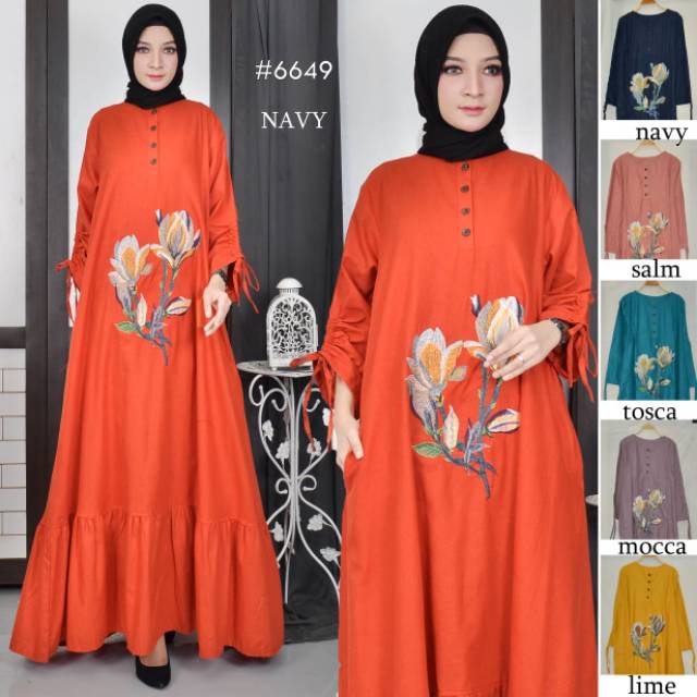 GAMIS JUMBO.GAMIS MURAH. GLD NT 6649. GAMIS JUMBO BORDIR. LD 120 CM.KATUN LINEN IMPORT.REAL PICT.