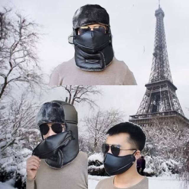 Topi Rusia Kulit Import Kupluk Masker Musim Dingin 02