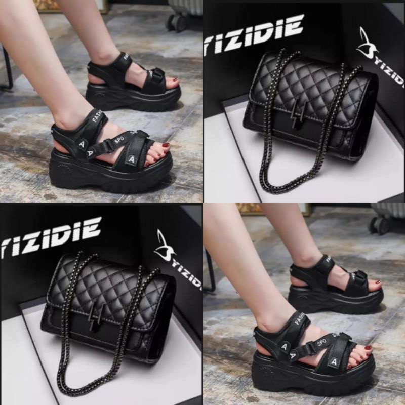 set combo paket sandal dan tas rantai ema