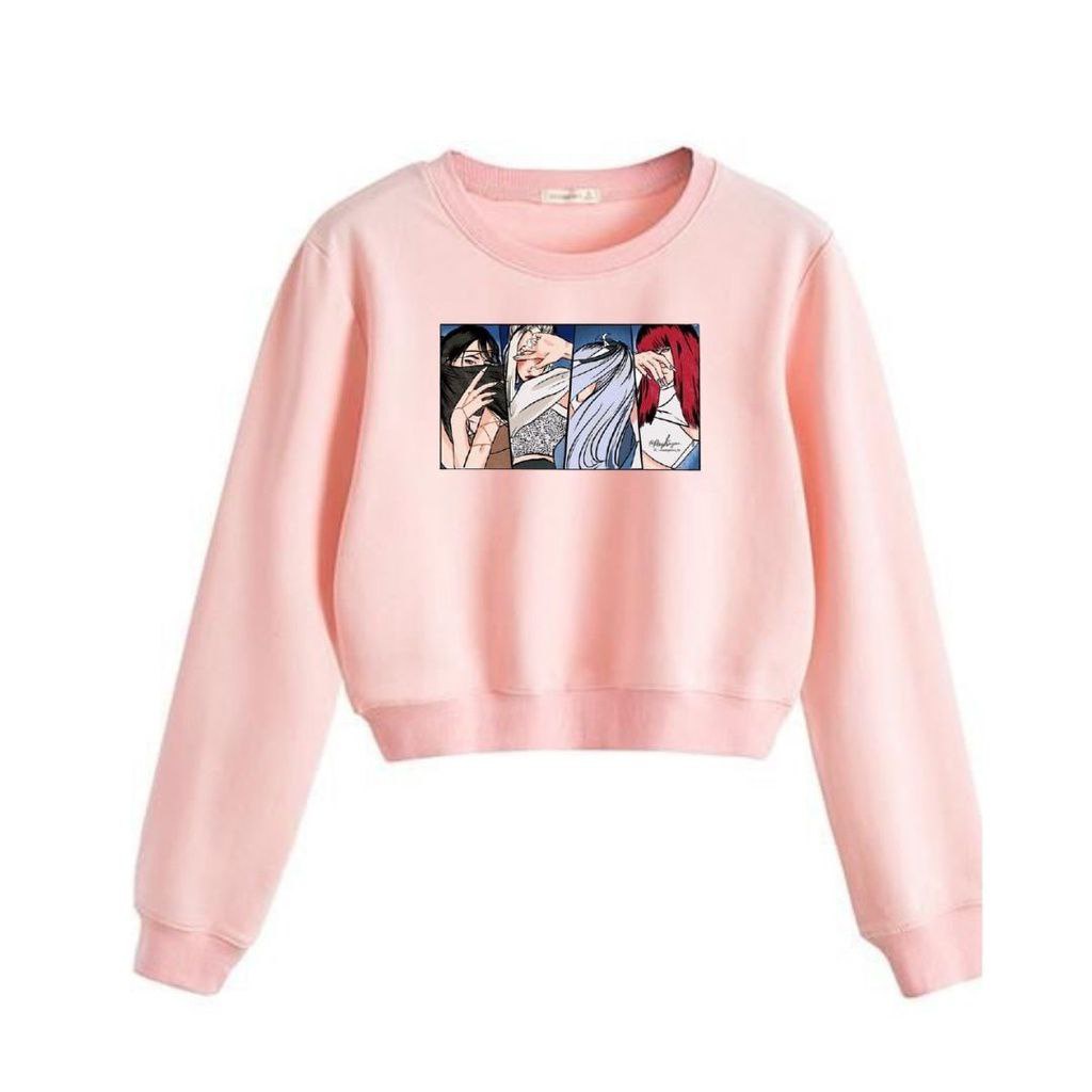 Clothing May - Sweater Crop Pink Gambar Unik Lucu Sweater Distro Croptop Atasan Krop Top Wanita Cewek Viral