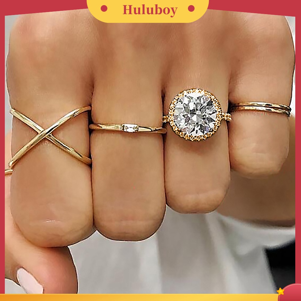 Hu Hu Hu Hu Hu Alat Bantu Pasang Kacamata♡ 5pcs / Set Cincin Wanita Desain Silang Hias Cubic Zirconia Bulat Untuk Pesta