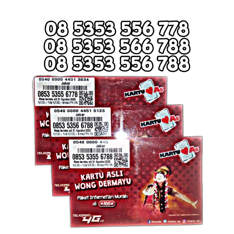 Nomer Cantik Kartu AS Series 5353 Angka Naik 5678