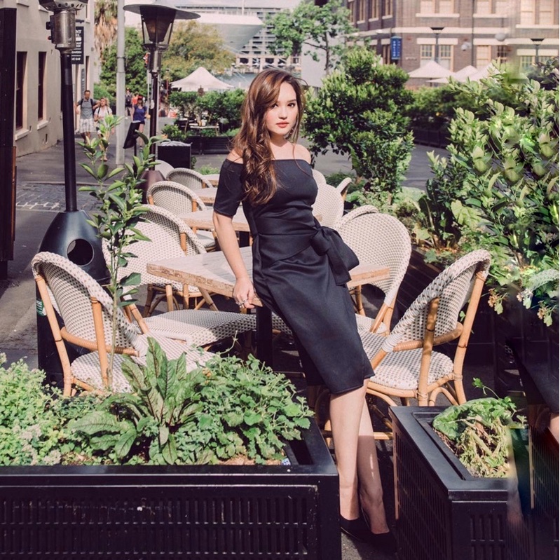 Sabrina dress wanita baju pesta bodycon off shoulder dress big size jumbo ukuran besar midi dress fo