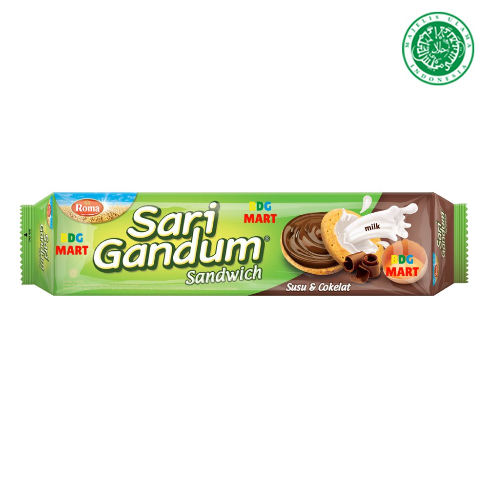 

Roma Sari Gandum Sandwich Chocolate Biskuit Gandum Isi Susu & Coklat Halal MUI - 115gr