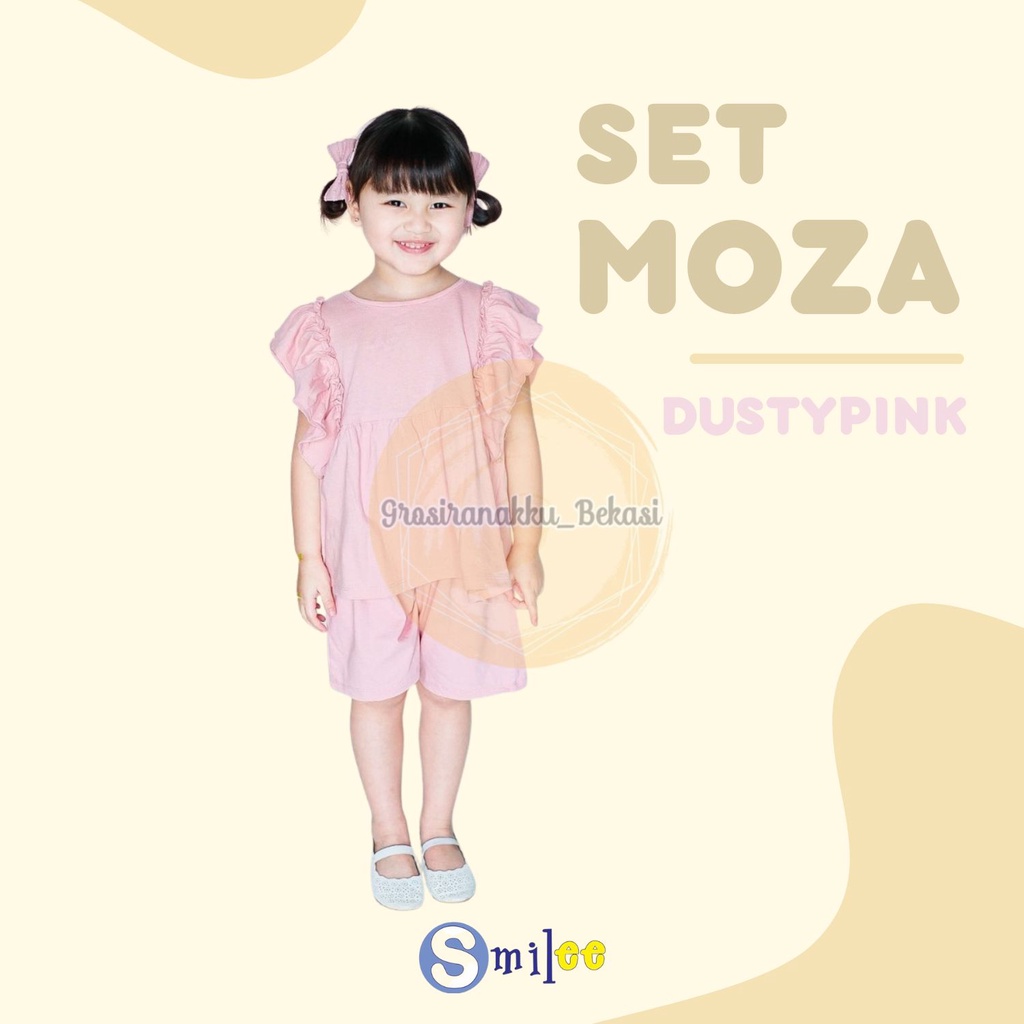 Setelan Anak Kaos Smilee Moza Warna Dusty Pink Size 1-5Thn