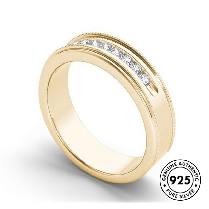 [S925]New Gold-Plated Single Row Diamond Ring Simple Ring