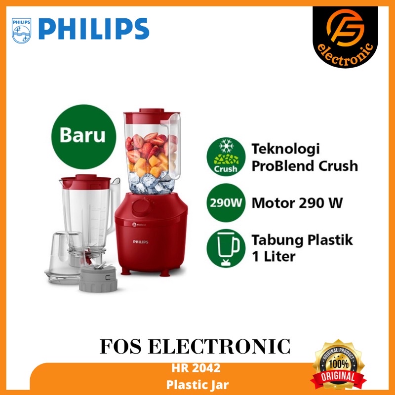 PHILIPS BLENDER 1L PLASTIK 290 WATT HR2042 / HR 2042 RED -  100% ORI