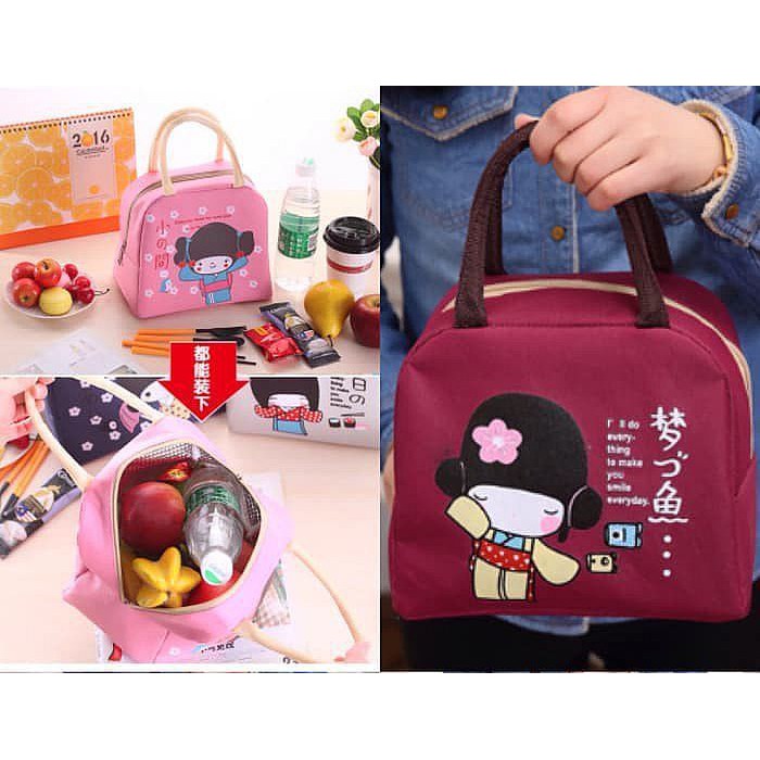 Best Seller!! Tas Bekal Karakter Lucu Boneka Jepang / Lunch Bag Aluminium Foil / Organizer Bag