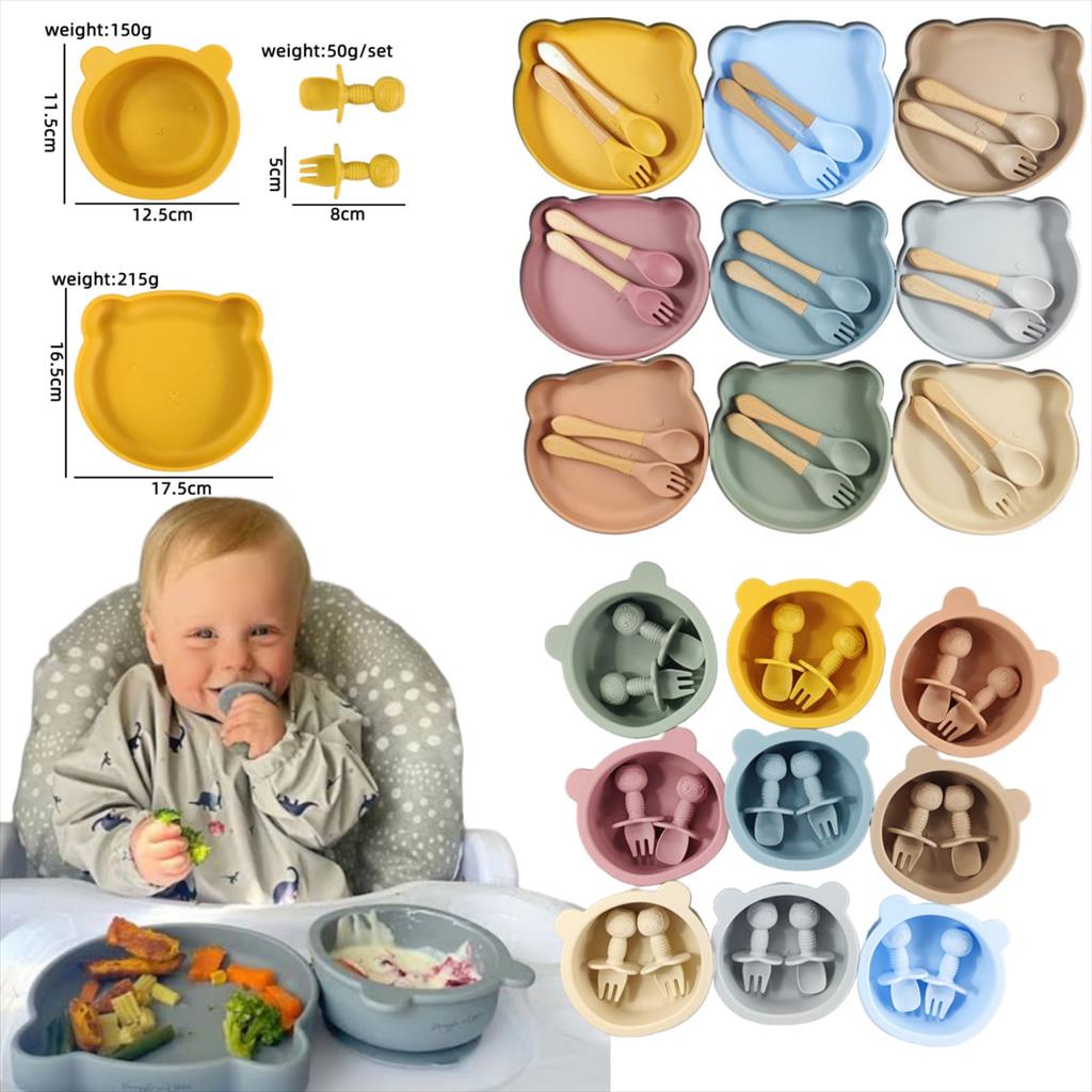 JM0043 Mangkok Set Bayi Silicone Bear Baby Bowl Mangkuk Makan Silikon Mpasi Feeding Set Perlengkapan mpasi Anak