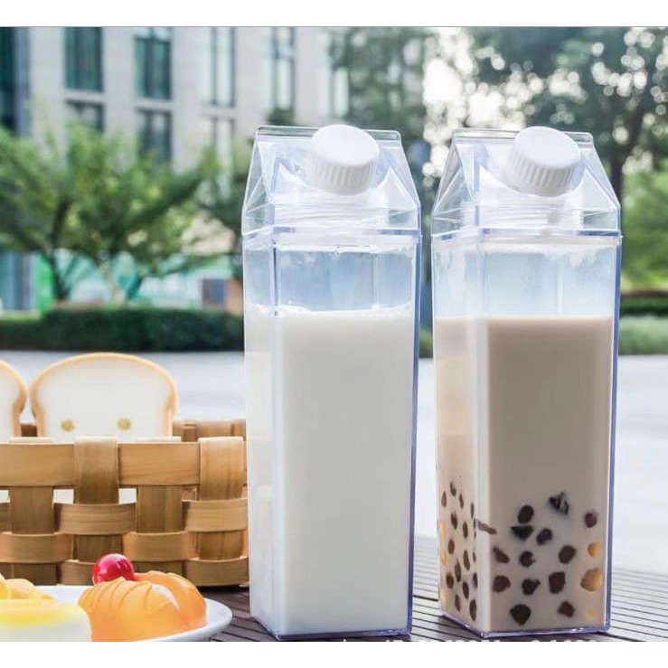 Botol Air Minum Plastik Transparant Bentuk Kotak Susu 1000ml