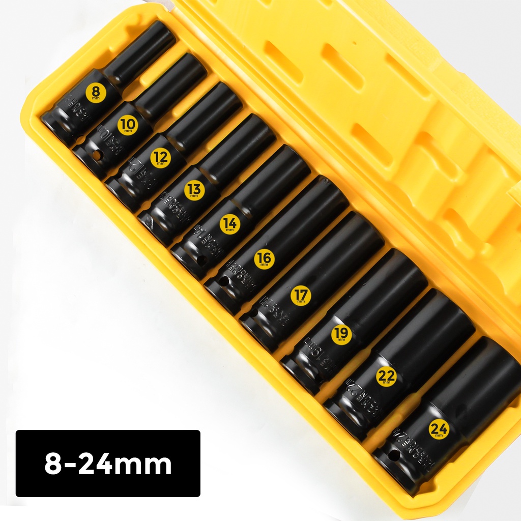 Reaim Mata Socket Drive Impact Extension Deep Impact Socket Set 10Pcs 1/2 Inch 8mm - 24mm