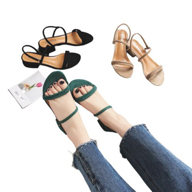 SANDAL wanita hak yoan hels 3cm tali silang teplek mona