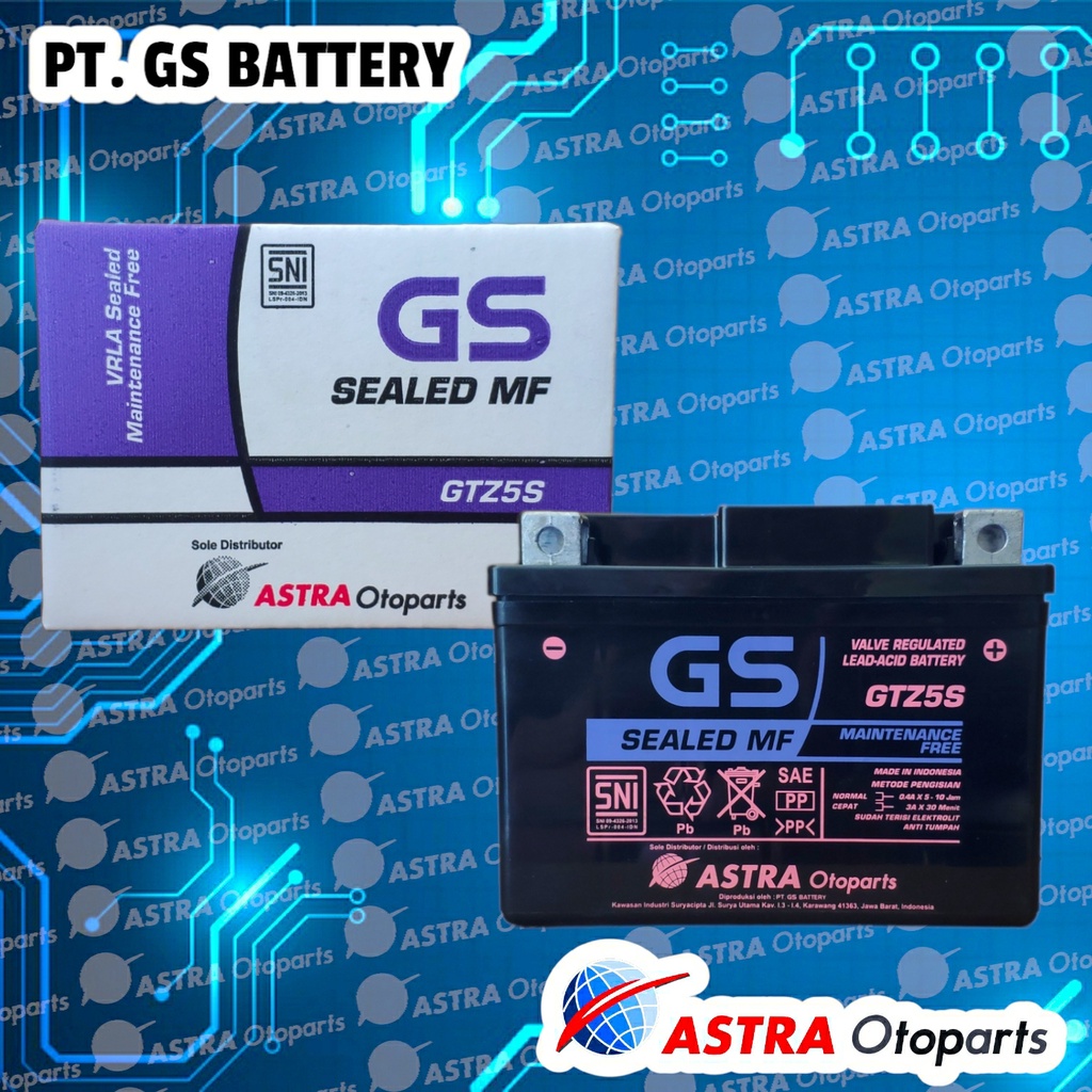 ACCU KERING GS ASTRA GTZ5S AKI MF MOTOR SPORT YAMAHA NVL VIXION BYSON NEW MX 135 JUPITER HONDA VERZA
