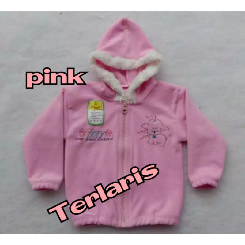 Jaket bayi lembut tebal bulu-Halus pink